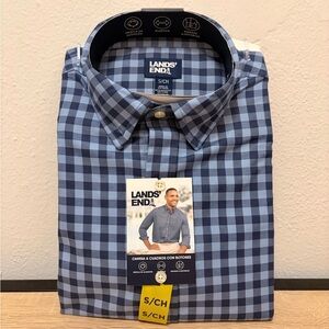Lands' End Men's Cotton Blue Checkered Shirt